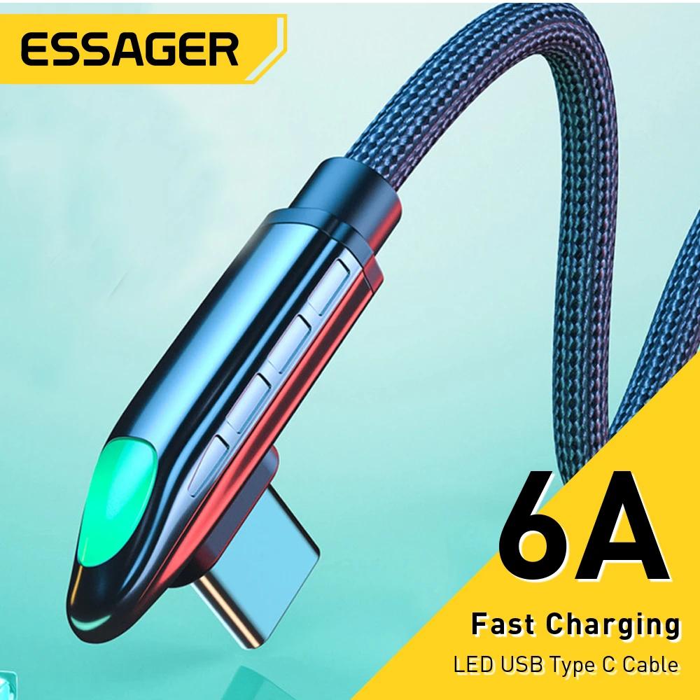 Essager USB CŸ ̺, ȭ Ʈ 40  Ｚ, LED   USB-C  ̺, 90  ̺  ڵ, 66W, 6A